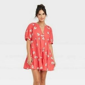 Universal thread puff elbow sleeve crinkle tiered minidressss